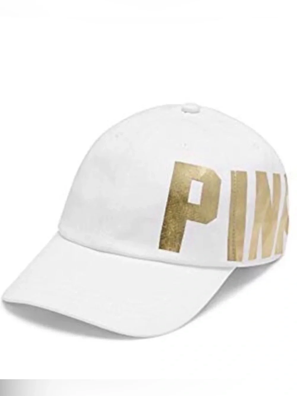 PINK Victoria's Secret  WHITE w/ GOLD LOGO Baseball Hat Snapback Cap | OSFM